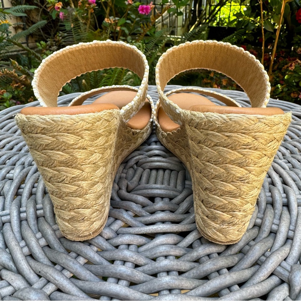 Andre Assous Nolita Raffia Wedge Slide Sandal Beige White Sz 7 - Picture 9 of 11
